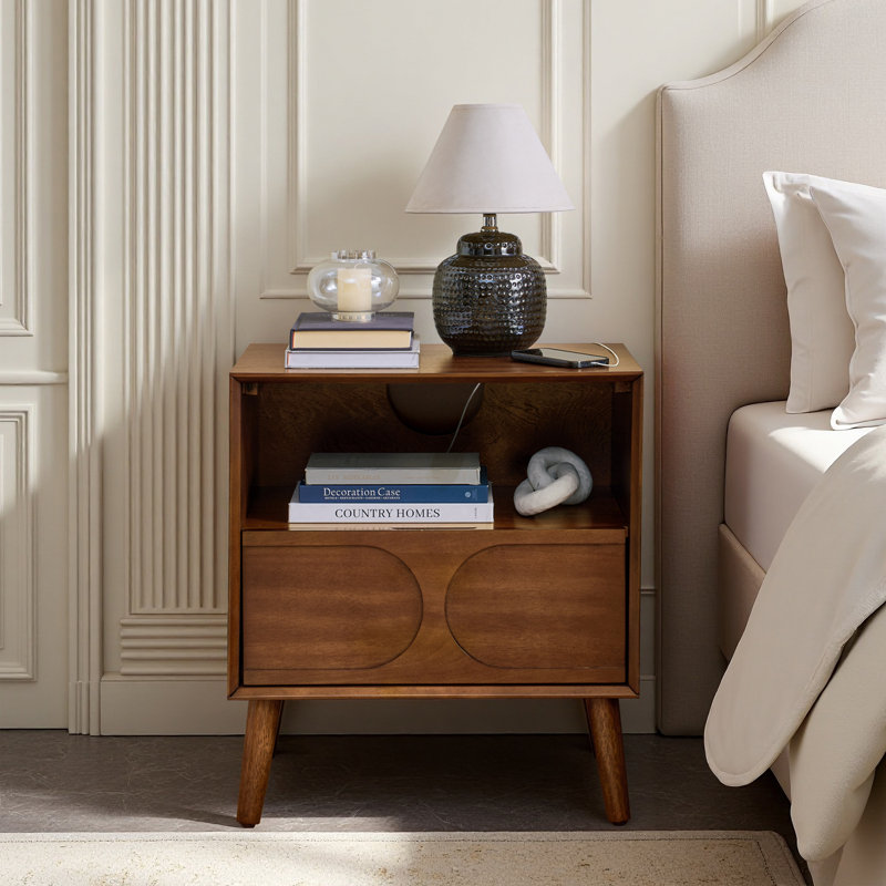 George Oliver Mid Century Modern Fluted Nightstand, Walnut